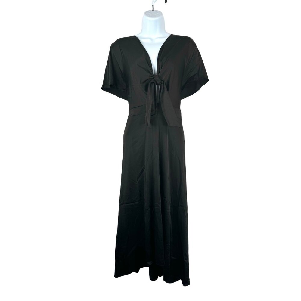 Baltic Born poppy Satin Midi Dress minimalist V neck cocktail 90s‎ sz XXXL